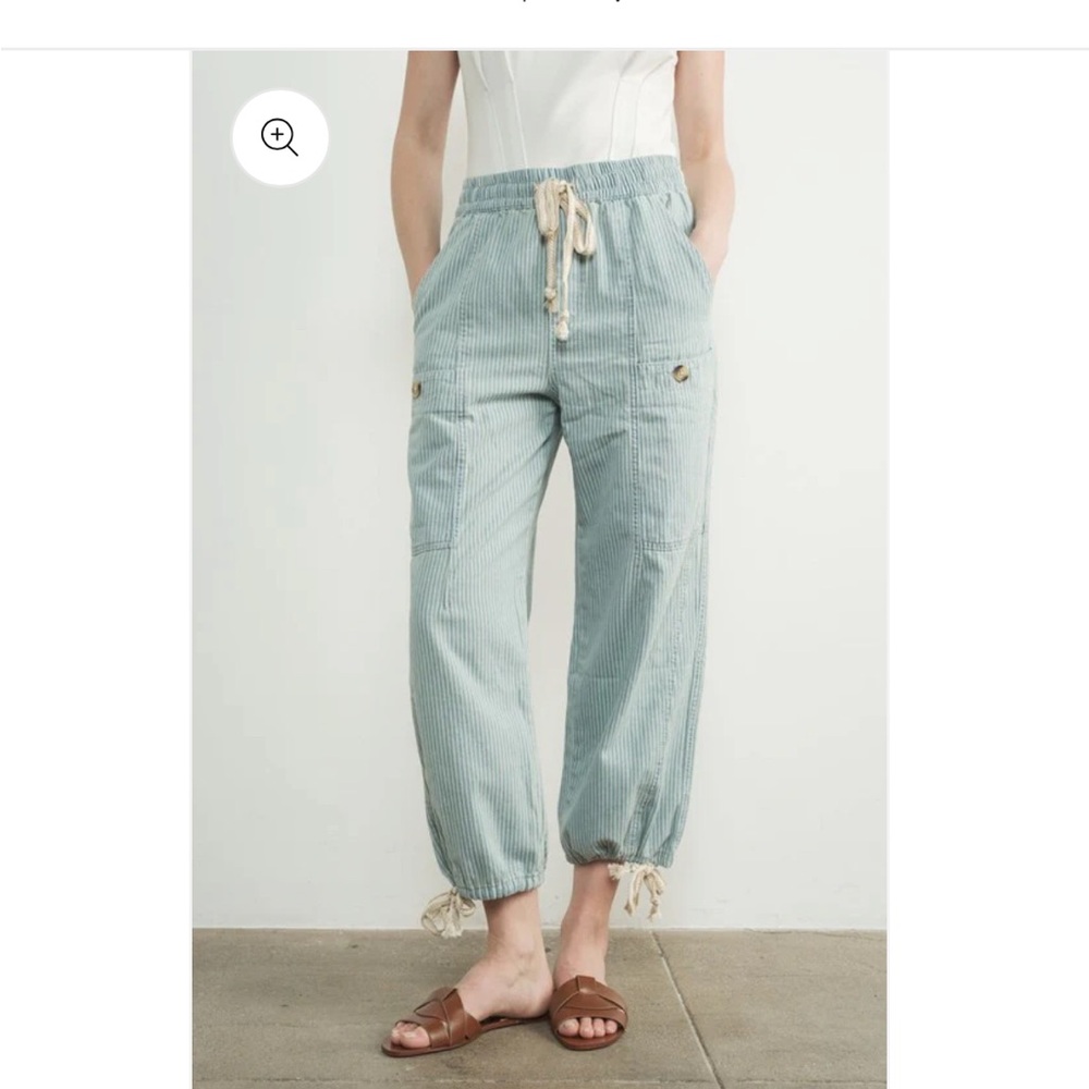 Striped Light Blue Drawstring Pants